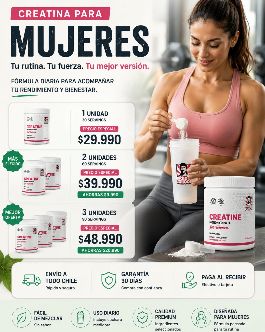 Glúteos Más Firmes y Recuperación Real — Creatina para Mujeres con Colágeno y BCAA