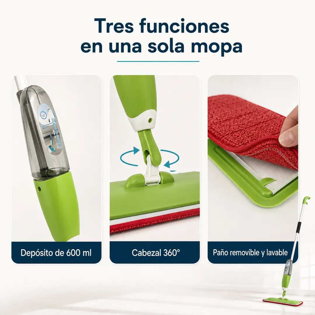 Mopa con Spray y Cabezal Giratorio 360°