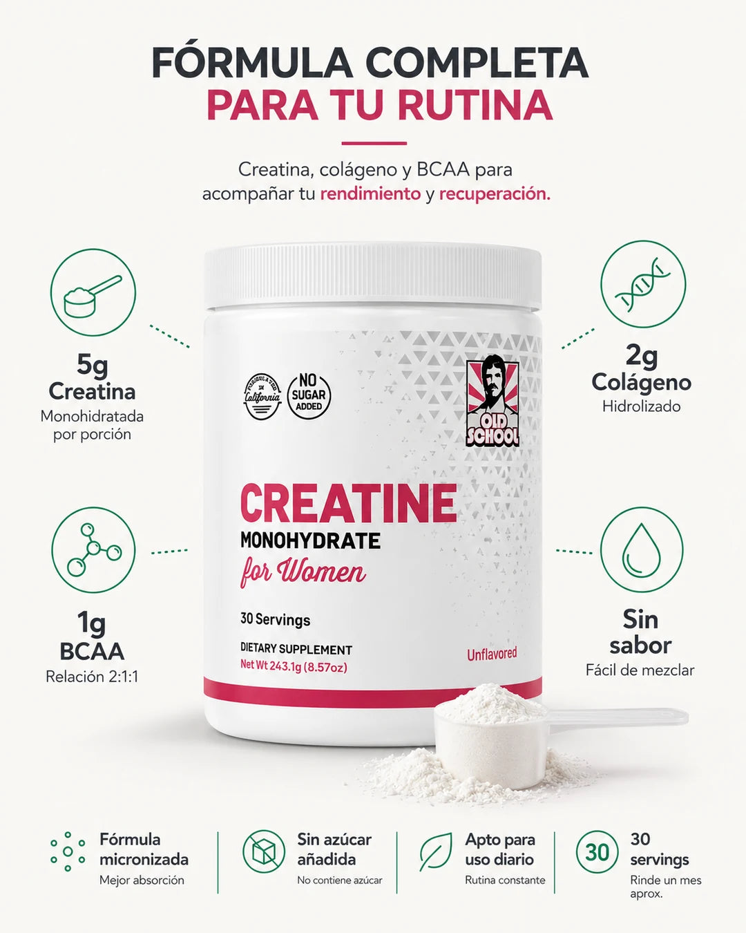 Glúteos Más Firmes y Recuperación Real — Creatina para Mujeres con Colágeno y BCAA