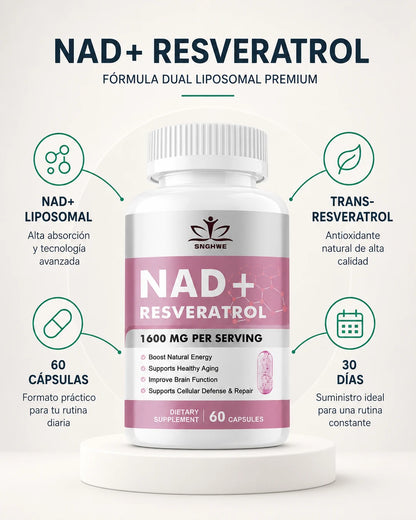 Vuelve a Sentir la Energía de Hace 10 Años — NAD+ Resveratrol Liposomal Premium