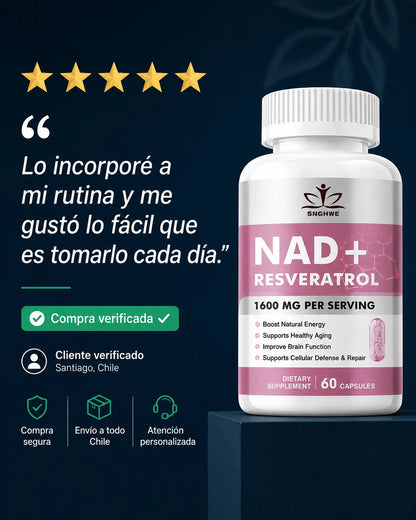 Vuelve a Sentir la Energía de Hace 10 Años — NAD+ Resveratrol Liposomal Premium