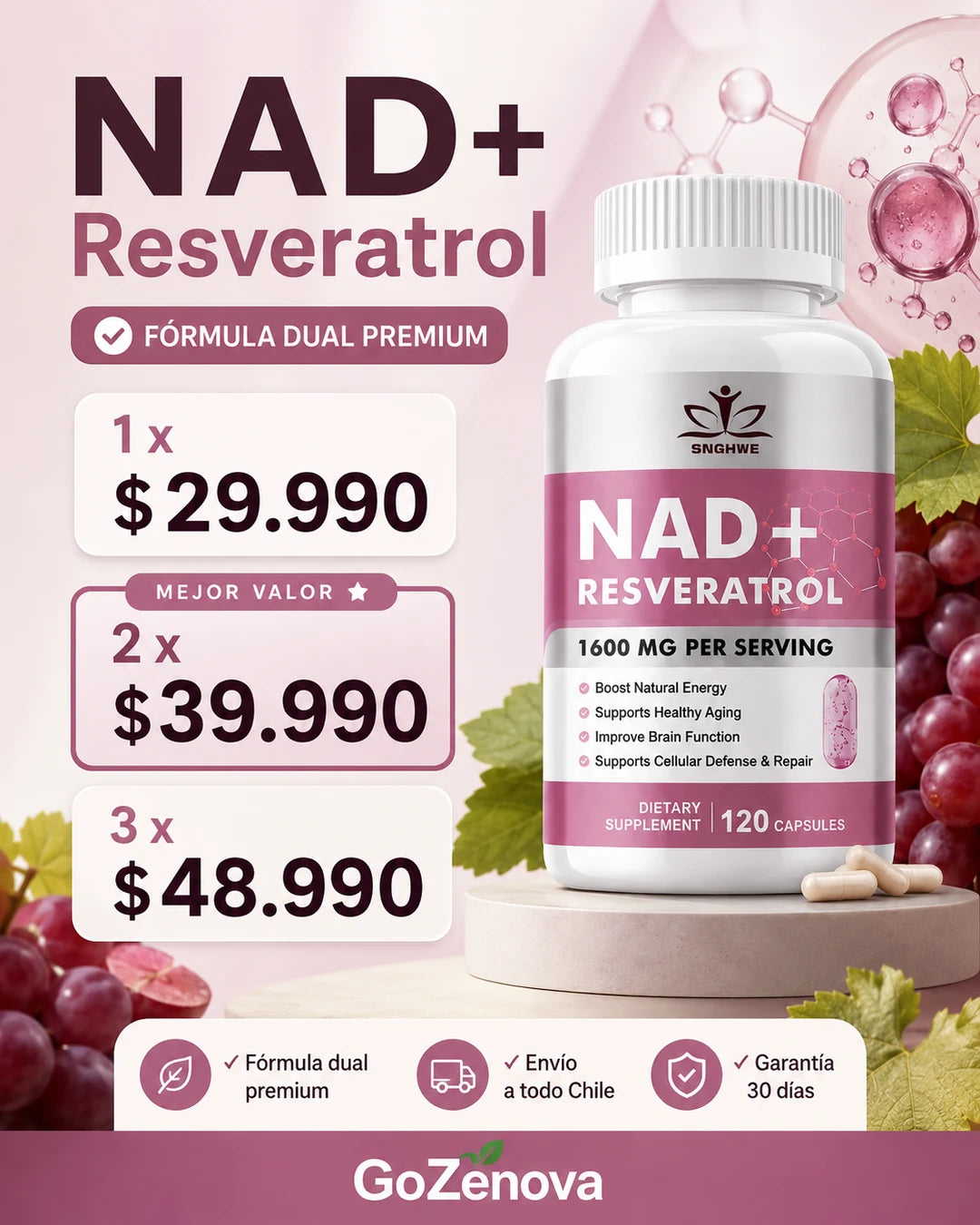 Vuelve a Sentir la Energía de Hace 10 Años — NAD+ Resveratrol Liposomal Premium