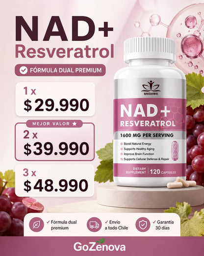 Vuelve a Sentir la Energía de Hace 10 Años — NAD+ Resveratrol Liposomal Premium